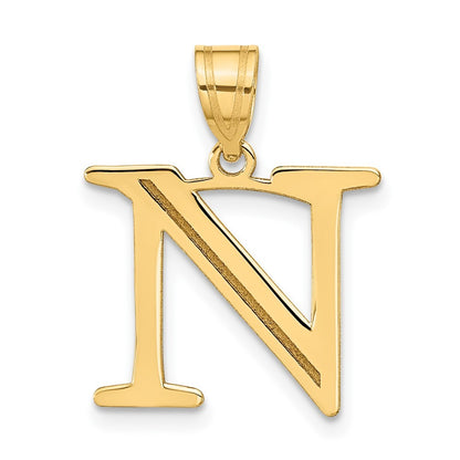 14k Yellow Gold Polished Etched Letter N Initial Pendant