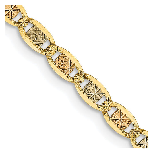 14k Tri-color Gold 2.75mm Valentino with Lobster Clasp Chain Necklace 16"