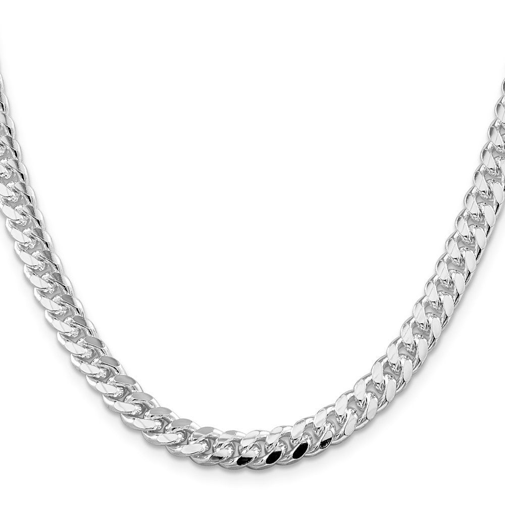 Sterling Silver 7mm Domed w/ Side Diamond-Cut Curb Chain Necklace 26"