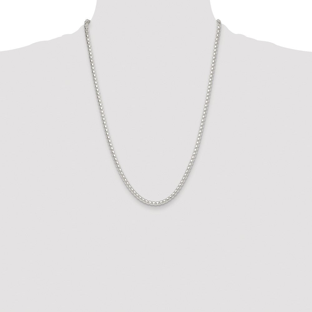 Sterling Silver Rhodium-plated Polished 4mm Round Box Chain Necklace 24"
