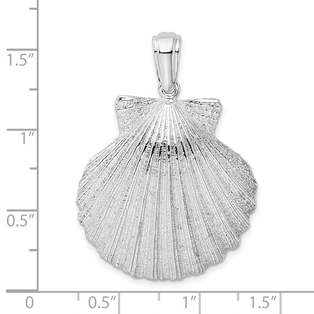 Sterling Silver Rhodium-Plated Polished and Textured Shell Pendant