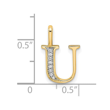 14k Yellow Gold Diamond Letter U Initial Pendant