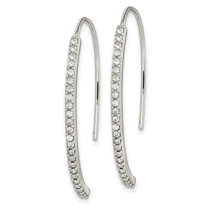 Sterling Silver Rhodium-plated Crystal Threader Dangle Earrings