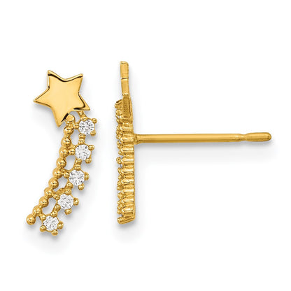 14k Yellow Gold Kids CZ Shooting Star Stud Earrings