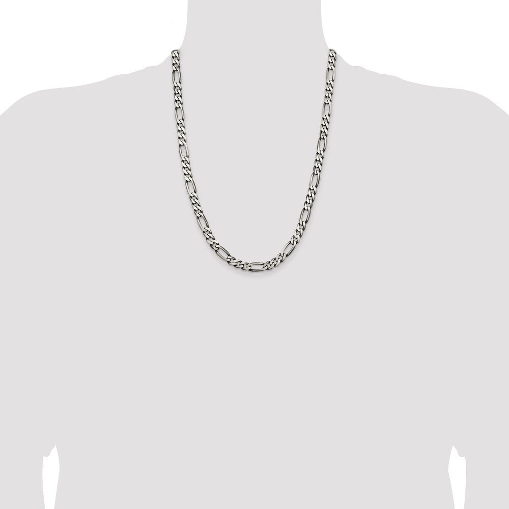 Sterling Silver Antiqued 6.5mm Figaro Chain Necklace 24"
