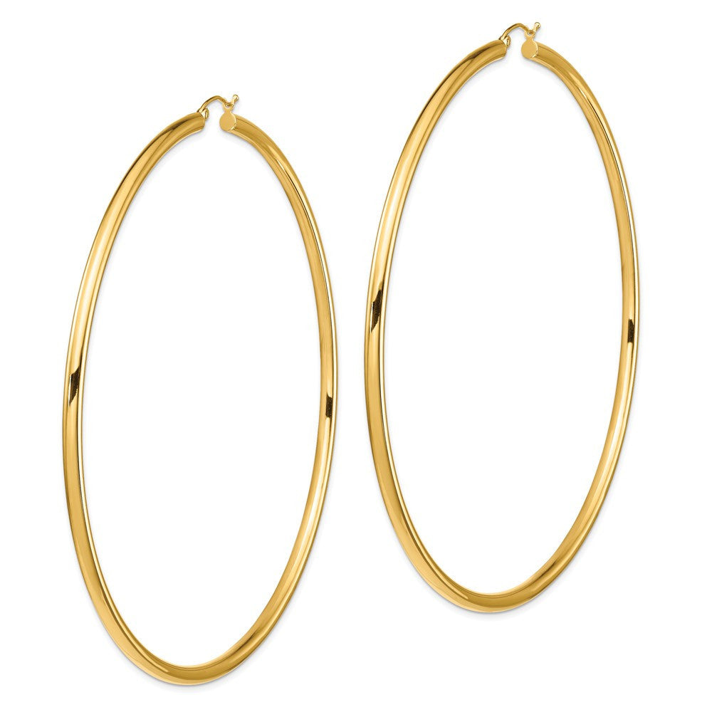 14k Yellow Gold Polished 3x90mm Round Tube Hoop Earrings