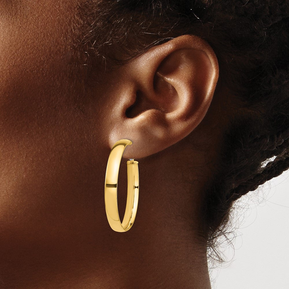 14k Yellow Gold High Polished 5mm Omega Back Hoop Earrings