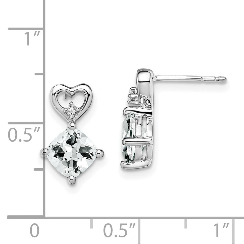 14k White Gold White Topaz and Diamond Heart Drop & Dangle Earrings