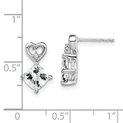 14k White Gold White Topaz and Diamond Heart Drop & Dangle Earrings