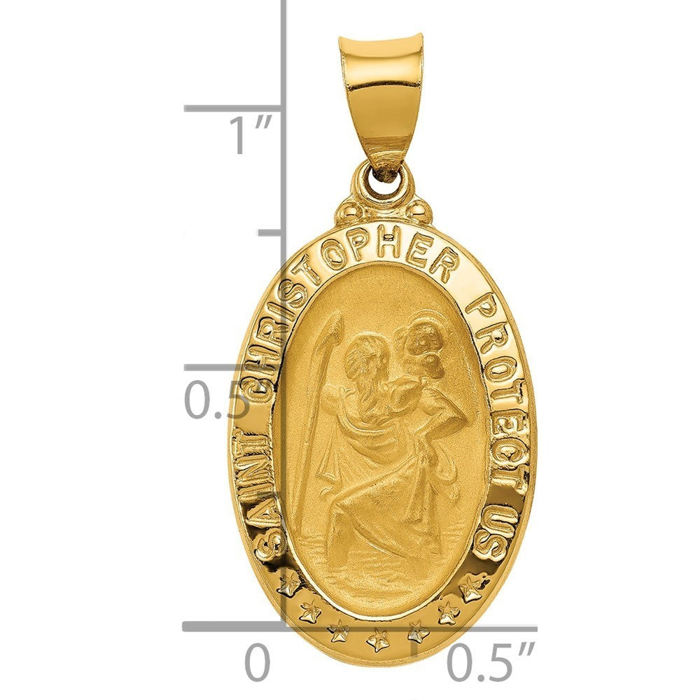 14k Yellow Gold Polished and Satin St. Christopher Medal Hollow Pendant