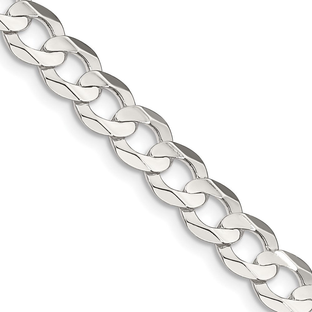 Sterling Silver 6.75mm Concave Beveled Curb Chain Necklace 24"