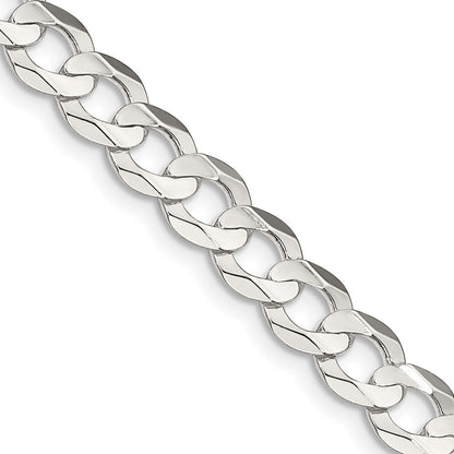 Sterling Silver 6.75mm Concave Beveled Curb Chain Necklace 24"