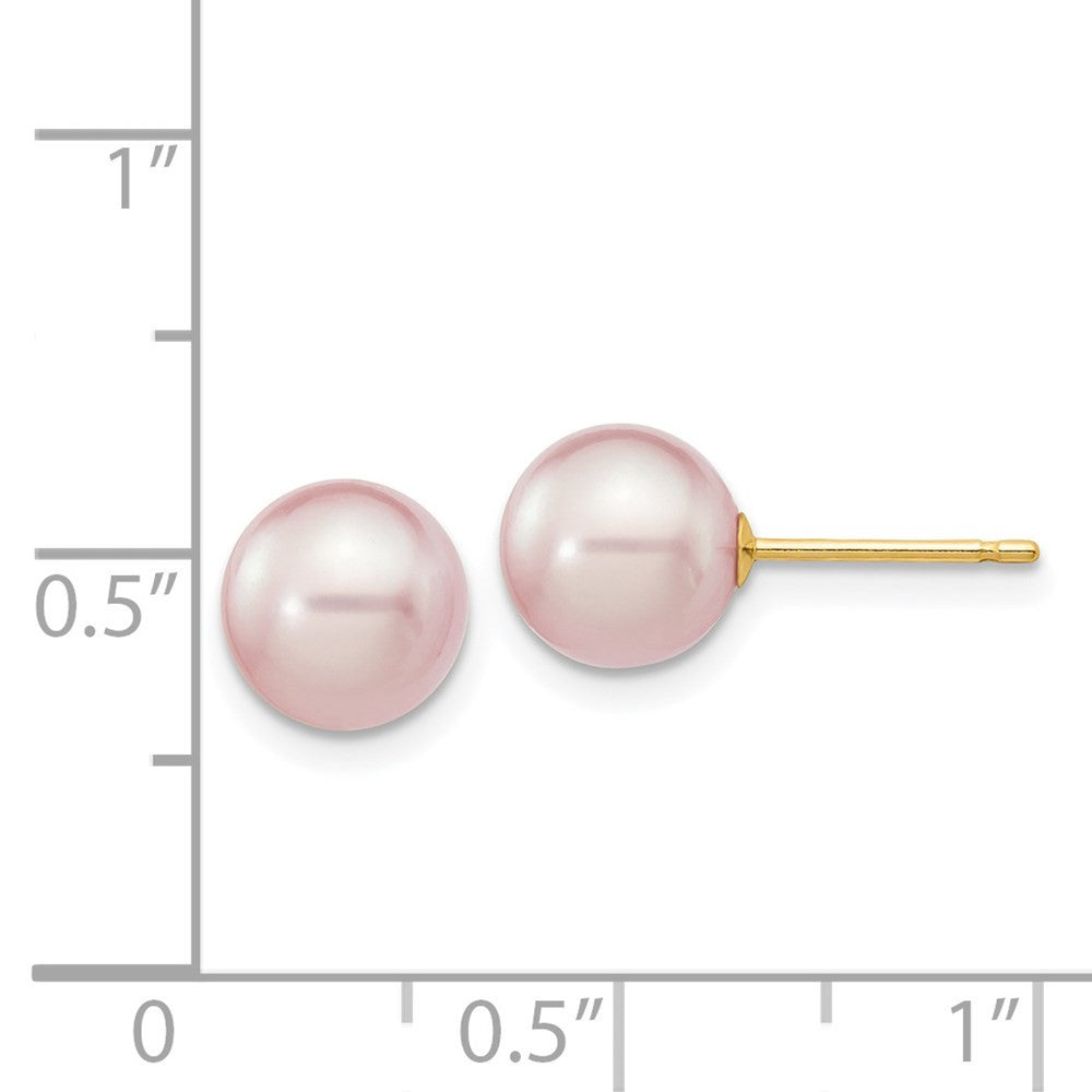 14k Yellow Gold 7-8mm Purple Round Freshwater Cultured Pearl Stud Earrings