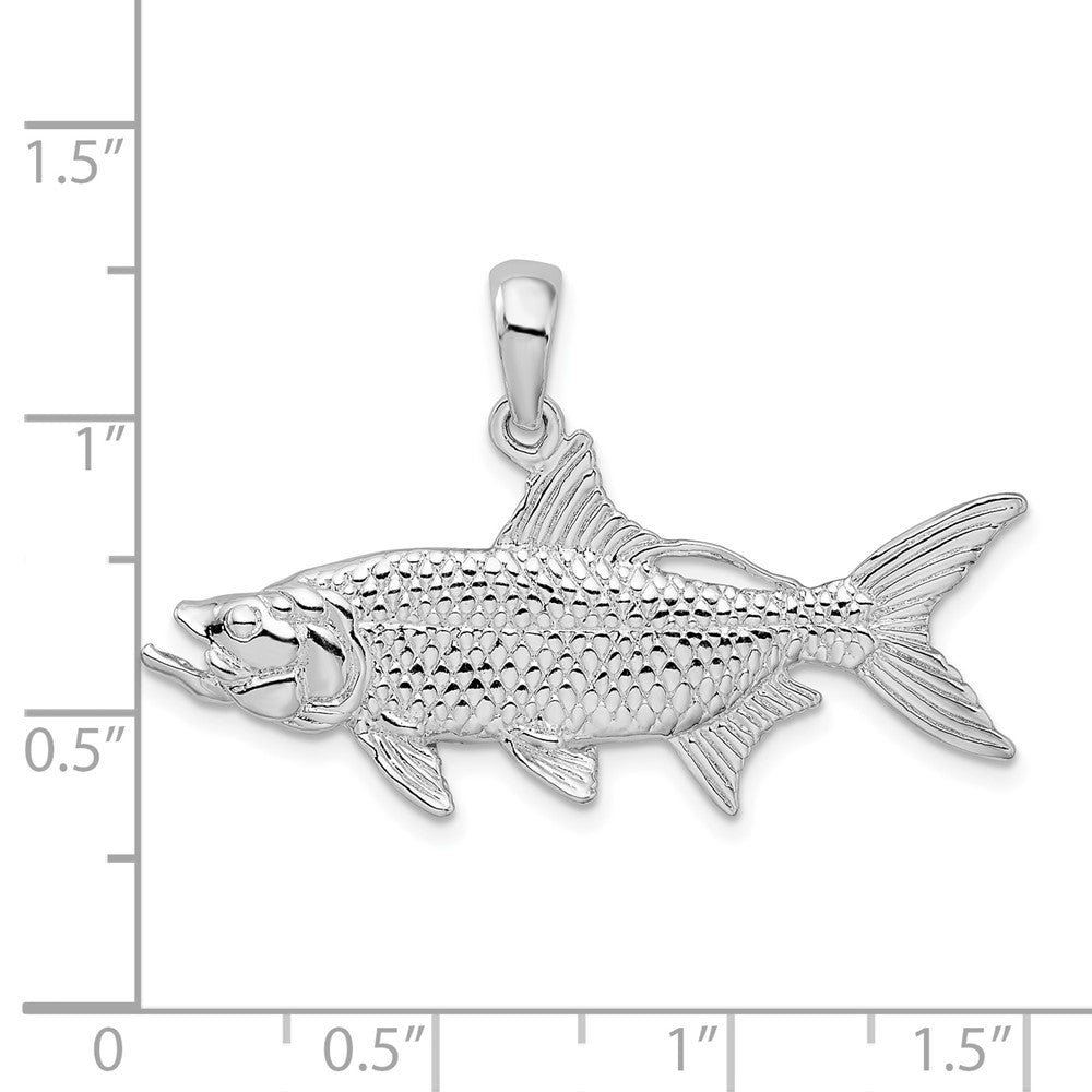 Sterling Silver Rhodium-Plated Polished 3D Oxeye Tarpon Fish Pendant