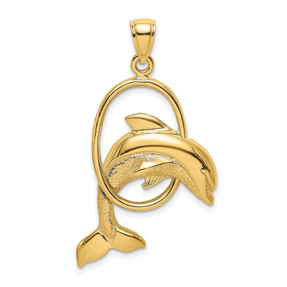 14k Yellow Gold Dolphin Jumping Through Hoop Charm Pendant