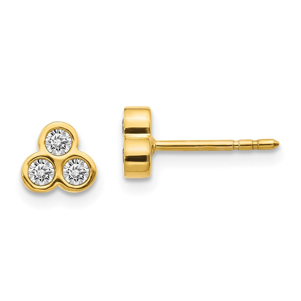 14k Yellow Gold 3-stone Diamond Stud Earrings