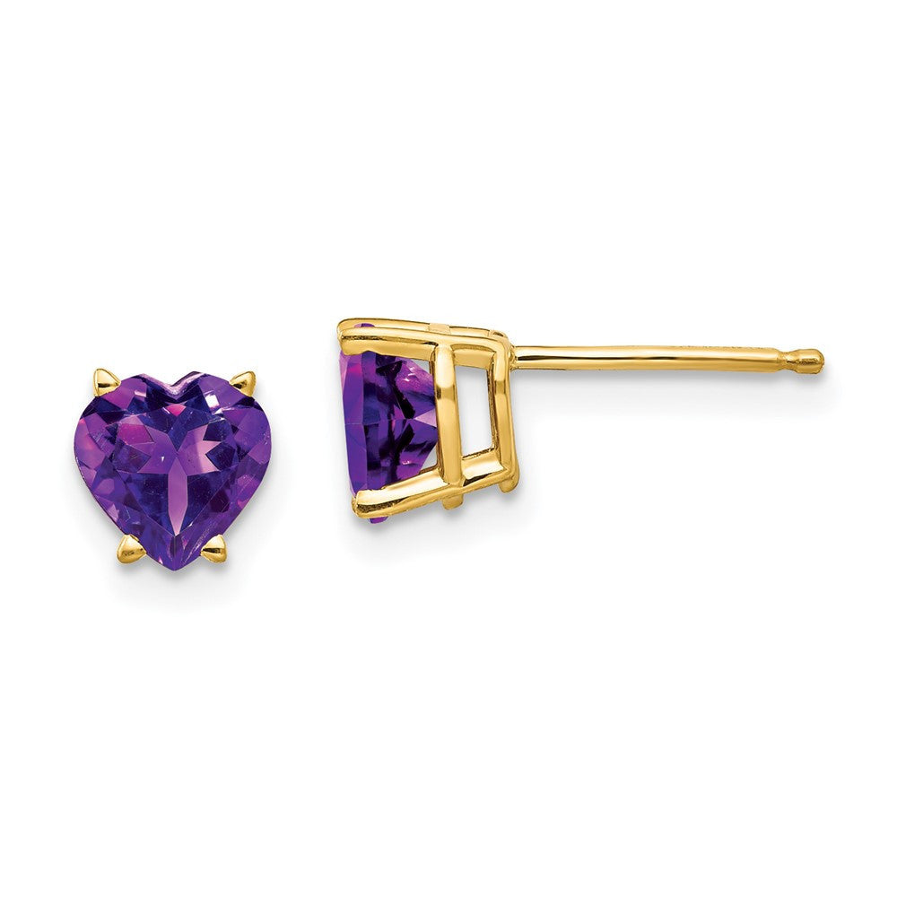 14k Yellow Gold 6mm Heart Amethyst Stud Earrings