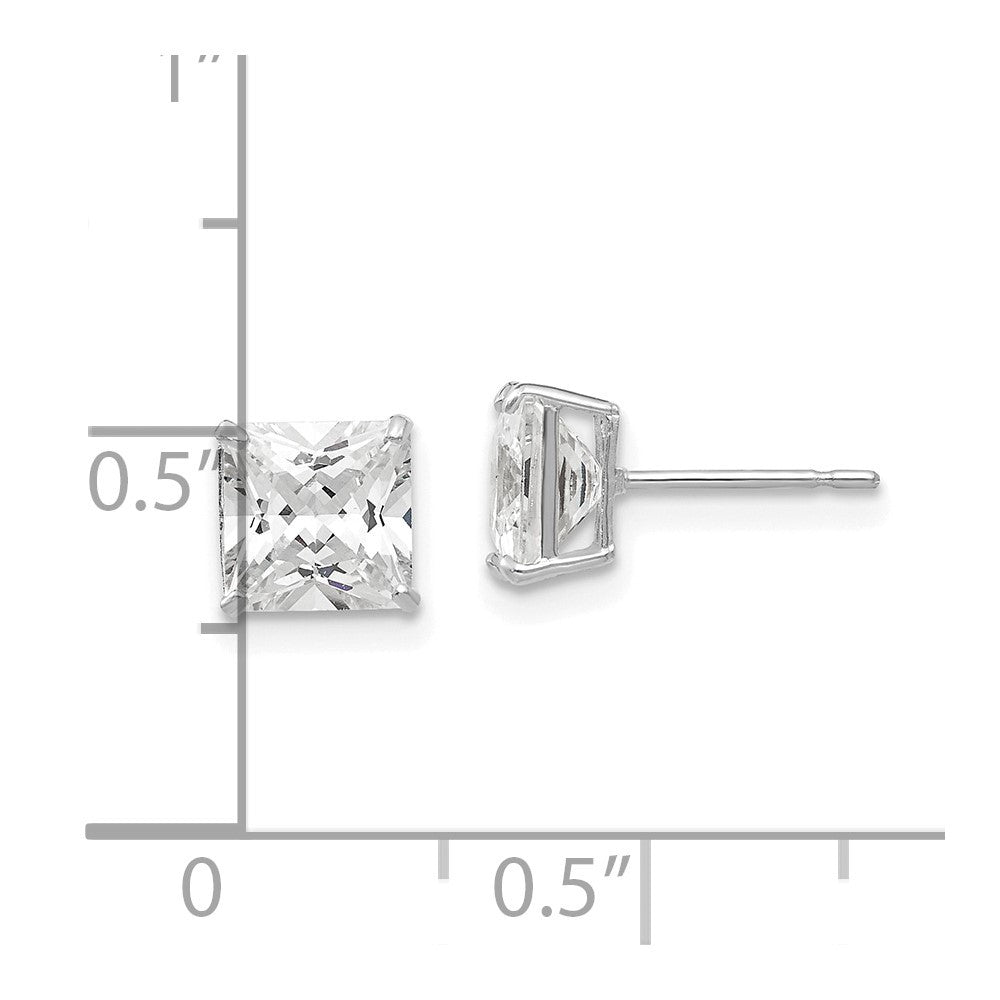 14k White Gold 6mm Square Cubic Zirconia Stud Earrings