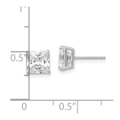 14k White Gold 6mm Square Cubic Zirconia Stud Earrings