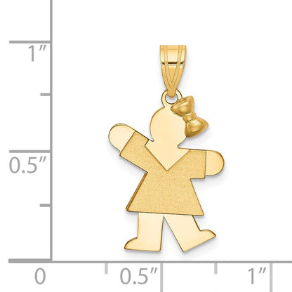 14k Yellow Gold Solid Engravable Girl with Bow on Right Charm Pendant