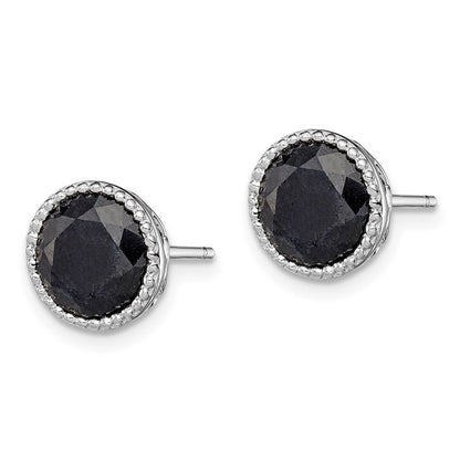 Sterling Silver Rhodium-plated Black Sapphire Stud Earrings