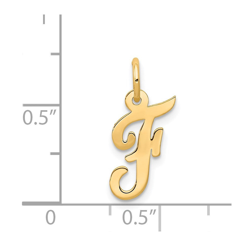 14k Yellow Gold Small Script Letter F Initial Charm Pendant