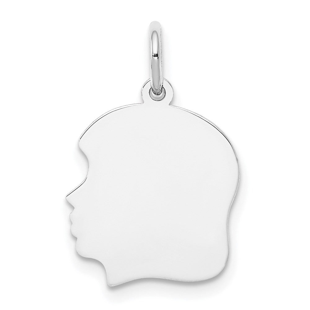 14k White Gold White Plain Medium.011 Depth Facing Left Girl Charm Pendant