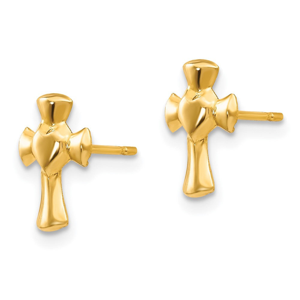 14k Yellow Gold Madi K Heart Cross Stud Earrings