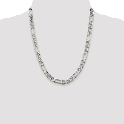Sterling Silver 8.25mm Figaro Anchor Chain Necklace 22"