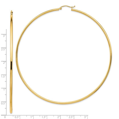 14k Yellow Gold Polished 2x90mm Round Tube Hoop Earrings