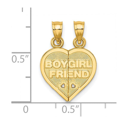 14k Yellow Gold BOY/GIRL FRIEND Break-apart Heart Charm Pendant