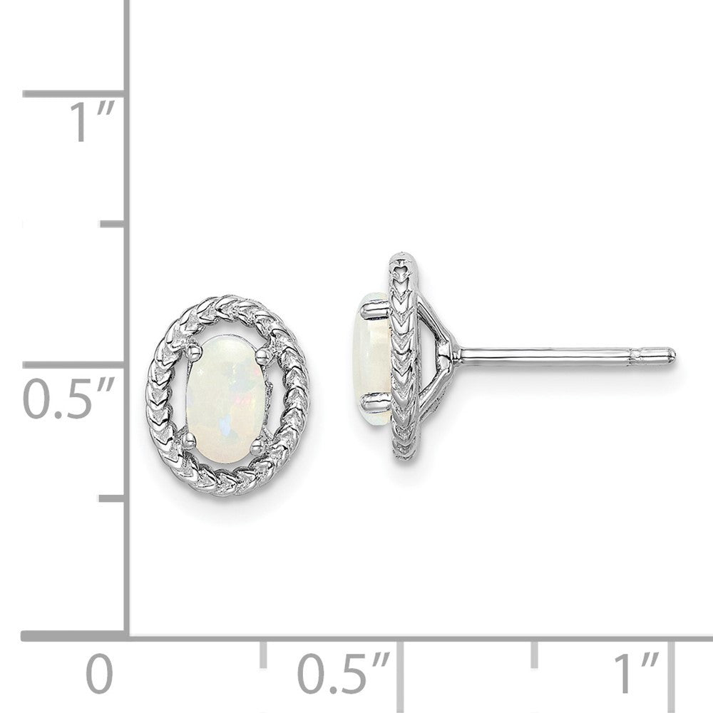 Sterling Silver Rhod-plat Milky Opal Oval Button Stud Earrings