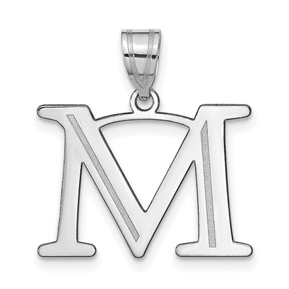 14k White Gold Polished Etched Letter M Initial Pendant