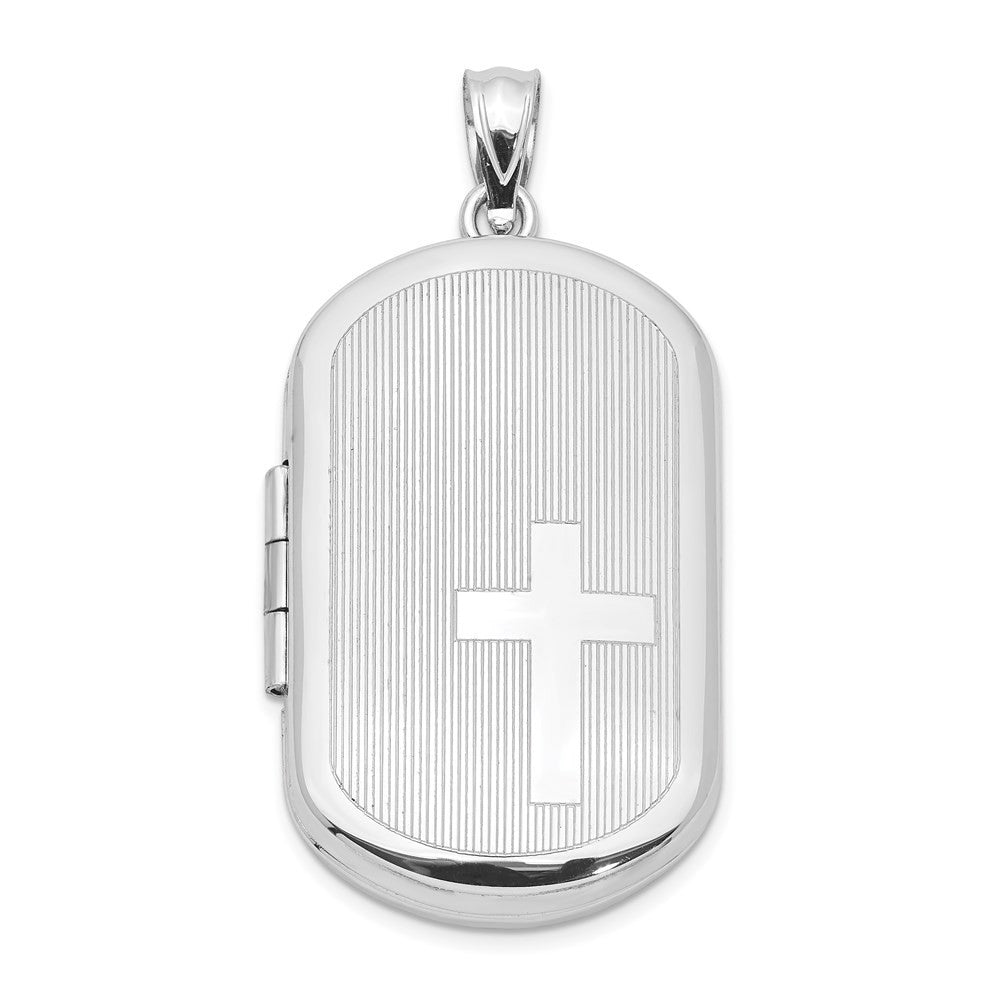 Sterling Silver Rhodium-plated Cross Rectangular Locket Pendant