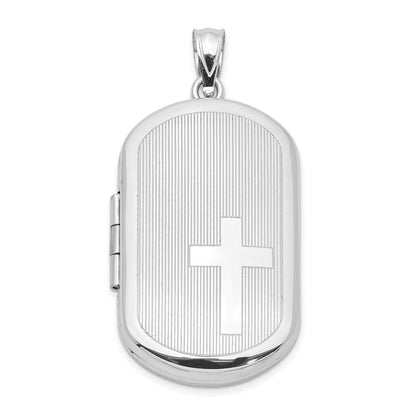 Sterling Silver Rhodium-plated Cross Rectangular Locket Pendant