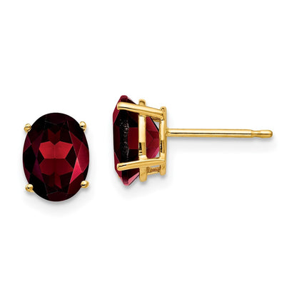 14k Yellow Gold 8x6mm Oval Garnet Stud Earrings