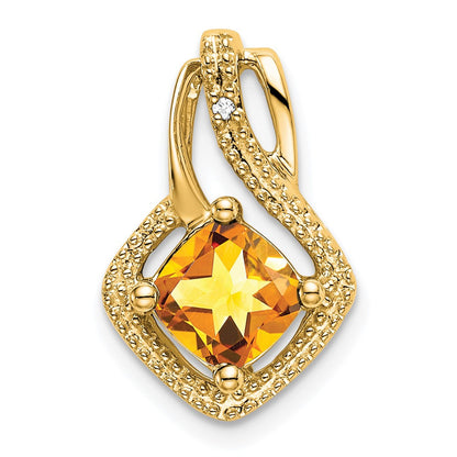 14k Yellow Gold Citrine and Diamond Pendant