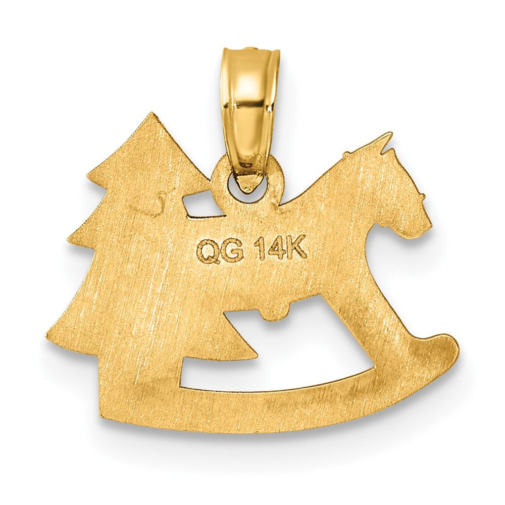 14k Yellow Gold Polished Epoxy Rocking Horse with Christmas Tree Pendant