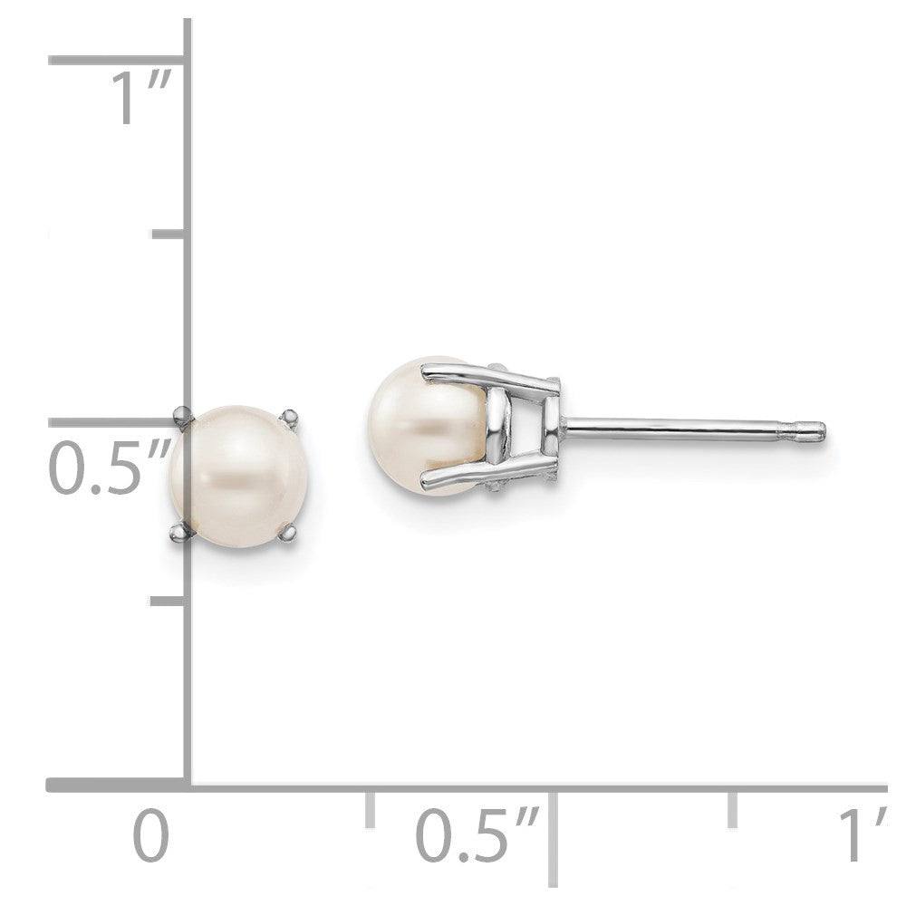 14k White Gold 4.5mm Round June/FW Cultured Pearl Stud Earrings