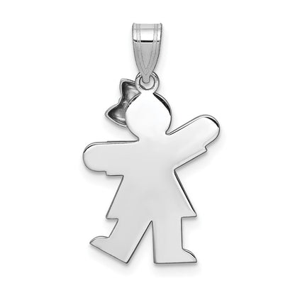 14k White Gold Small Girl Bow on Right Engravable Charm Pendant