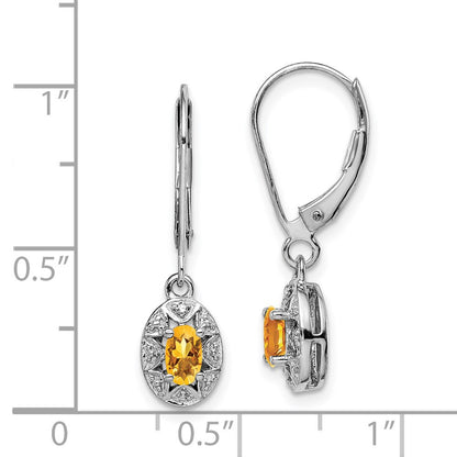 Sterling Silver Rhodium-plated Diam. & Citrine Dangle Earrings