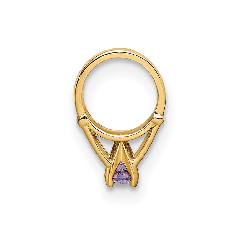 14k Yellow Gold 3D Ring with Dark Purple CZ Charm Pendant