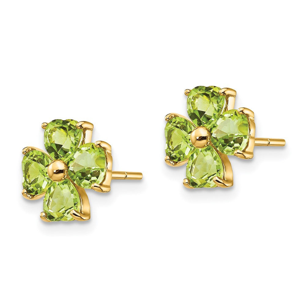 14k Yellow Gold Heart-shaped Peridot Flower Stud Earrings