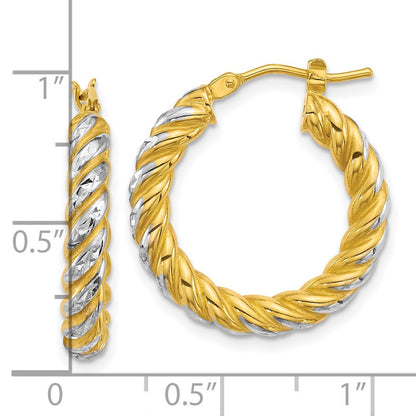 14k Yellow Gold Polished Diamond-cut Twisted 3.75mm Tube Hoop Earrings