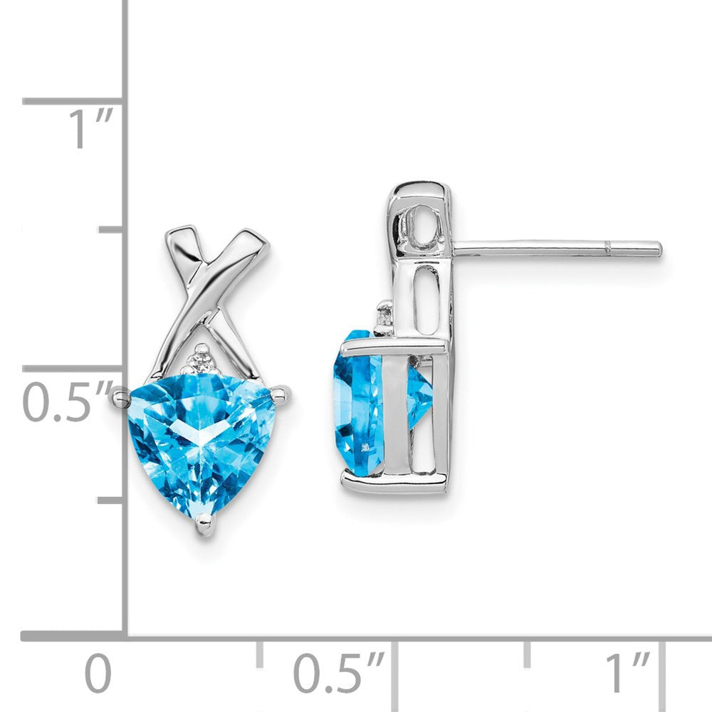 14k White Gold Blue Topaz and White Topaz Trillion Drop & Dangle Earrings