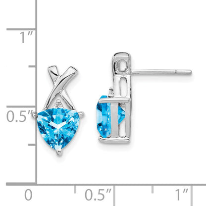 14k White Gold Blue Topaz and White Topaz Trillion Drop & Dangle Earrings