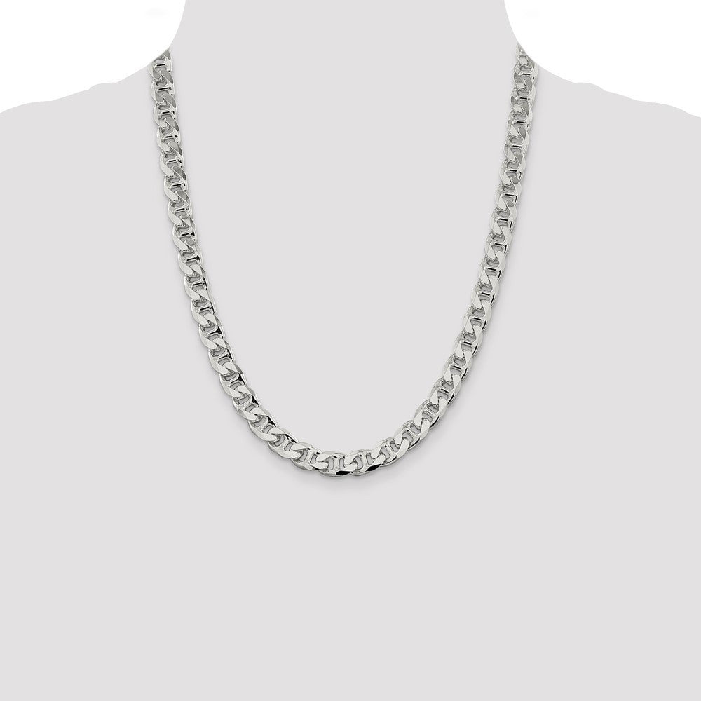 Sterling Silver 9mm Diamond-Cut Flat Anchor Curb Chain Necklace 22"