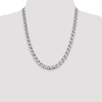 Sterling Silver 9mm Diamond-Cut Flat Anchor Curb Chain Necklace 22"