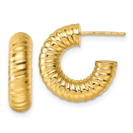 14k Yellow Gold Polished 5.00mm Textured Tube C-Hoop Earrings