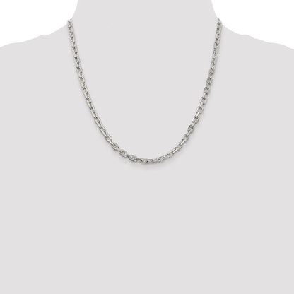 Sterling Silver Rhodium-plated 4.9mm Beveled Oval Cable Chain Necklace 20"